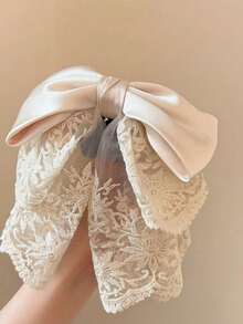 2pcs/1pc Elegant Solid Color Lace Hair Claw, Minimalist Satin Bow Hair Clip, Preppy Style Fashion Hair Accessory, Suitable For Women's Daily, Casual Wear And Outfit Matching - Multicolor - View 6