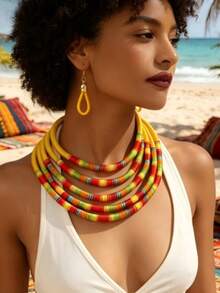 European & American African Cross-Border Bohemian Exaggerated Multi-Layer Colorful Wrapped Necklace - Yellow - View 3