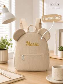 Personalized Corduroy Backpack, Customizable Name, Mini Backpack, Lightweight Shoulder Bag, Waterproof - Multicolor - View 3