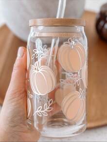 1 Set Glass Coffee Cup With Lid And Straw, Can-Shaped Iced Cola Straw Cup, Coffee Straw Cup, Milk Tea Beverage Straw Cup - Best Choice For Halloween Gift! - Multicolor - View 6