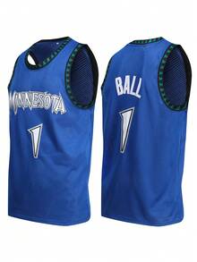 Men's Embroidered Basketball Jersey, 1pc Blue Casual Sleeveless Vest, V-Neck T-Shirt Party Sports Top Fall - Blue - View 1