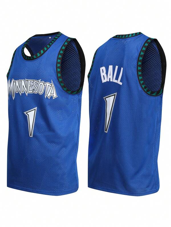Men's Embroidered Basketball Jersey, 1pc Blue Casual Sleeveless Vest, V-Neck T-Shirt Party Sports Top