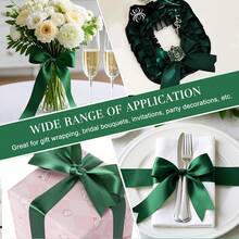 1 Roll Polyester Satin Ribbon For Gift Boxes, Candy Boxes And Flower Decoration, Handmade Rose DIY Material, Holiday Gift Wrapping Ribbon (Machine Dyed With Slight Color Difference) - Dark Green - View 3