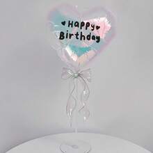 18 Inch Iridescent Heart, Star, Round Foil Balloons With Fish Tail Ribbon And Balloon Stand, Suitable For Birthday, Wedding, Aesthetic Photo Booth Decoration - View 4
