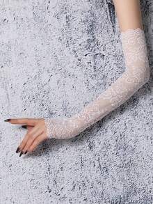 1 Pair Long Lace Arm Sleeves For Women, Spring/Autumn/Summer Driving Sun Protection Elbow Sleeve Gloves, Solid Color - Multicolor - View 12