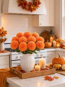 6/3pcs Orange Artificial Flower Balls, Suitable For Autumn Decor, Halloween, Thanksgiving, Wedding, Home Kitchen Decoration And Floral Arrangement - Orange - View 4