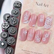 Caneta de Carimbo para Arte de Unhas, Universal para Casa, Salão de Unhas, Salão de Massagem nos Pés, Ponta de Silicone Substituível, Modelo Floral Borboleta em Formato de Coração, Arte de Unhas DIY, Adequado para Iniciantes - Multicolorido - Visão 9