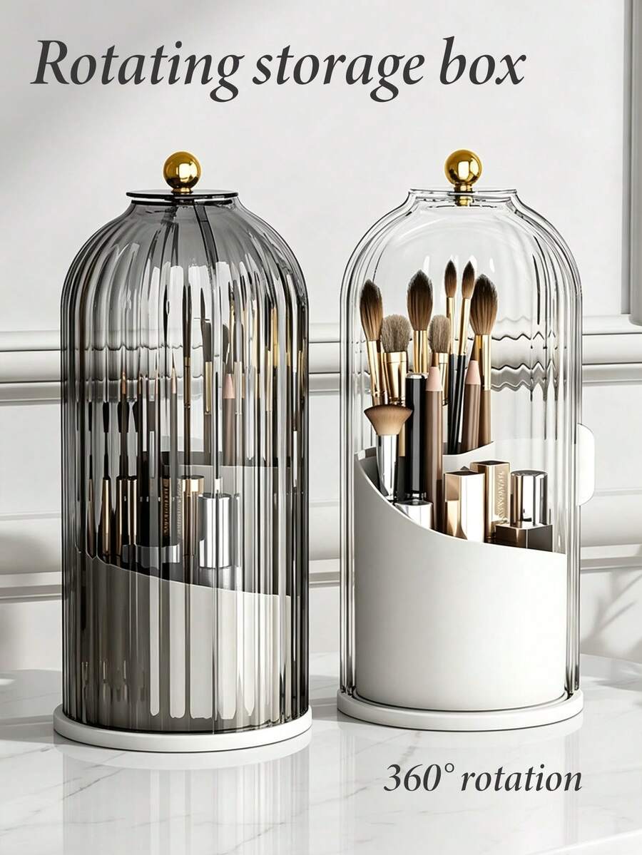 Dust-Proof Rotating Storage Box, Transparent Sliding Lid Design, 360° Free Rotation, Multi-Compartment Large Capacity, Easily Store Toothbrushes, Toothpaste, Makeup Brushes And Other Items, Elegant And Versatile For Various Scenarios