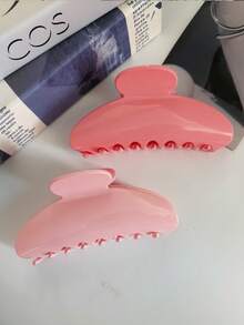 2pcs Pink Glossy Acrylic Half-Round Hair Claw Clips, High Crown Back-Of-Head Updo Half-Up Hair Claw, Korean Gentle Style Elegant Sweet Girly Spring Romantic Versatile Hair Accessories For Travel, Outings And Picnic - Multicolor - View 6