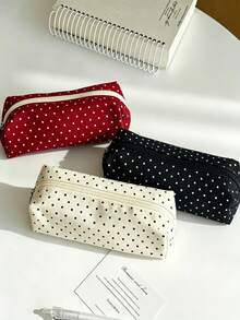Campus Style Polka Dot Pencil Case/Stationery Storage Bag - Multi-Functional Large Capacity Design, Also Can Be Used As Creative Multi-Functional Pencil Case Or Portable Travel Makeup Bag, Suitable For Students And Adults Daily Use - Multicolor - View 8