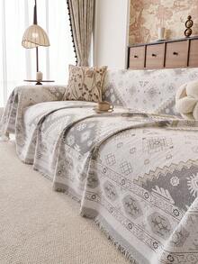 1pc New Chenille Bohemian Style Sofa Cover, 1234-Seater Sofa Throw, Pet-Proof, Modern Style, Full Coverage Cushion, All-Season Universal, Furniture Dust-Proof Cover - Light Grey - View 7