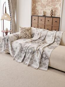 1pc New Chenille Bohemian Style Sofa Cover, 1234-Seater Sofa Throw, Pet-Proof, Modern Style, Full Coverage Cushion, All-Season Universal, Furniture Dust-Proof Cover - Light Grey - View 8