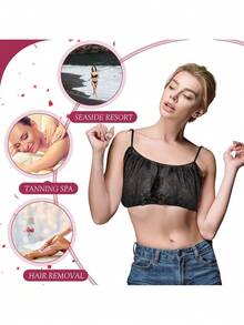 10pcs Disposable Non-Woven Bras, Black Beauty Bras, Suitable For Seamless Spray Tanning, Spa Salon, Premium Lingerie, Undergarments - Black - View 2