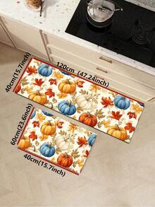 1/2 piezas Alfombra de cocina con calabazas multicolor para Acción de Gracias, alfombra y tapete de cocina de otoño, antideslizante, lavable y absorbente, accesorios de decoración de cocina, ¡la mejor decoración para Acción de Gracias! - Multicolor - Ver 12