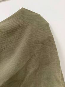 2pcs/Set Solid Color Casual Knotted Women Outfit, Spring/Summer Elegant - Olive Green - View 7