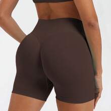 Women's Athletic Shorts, Criss-Cross Waistband Design, Yoga Shorts Sports Summer - Mocha Brown - View 6