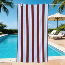 1pc Burgundy & Light Blue Striped Microfiber Beach Towel, Soft Absorbent Lightweight Towel, Suitable For Adults And Teens, Perfect For Beach, Travel And Swimming Beach Blanket - Multicolor - View 6