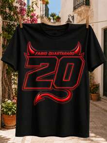 Fabio Quartararo Number 20 Graphic Red Racing Numerals Devil Horns Tail Minimal Motorsport Style Unisex - Black - View 1