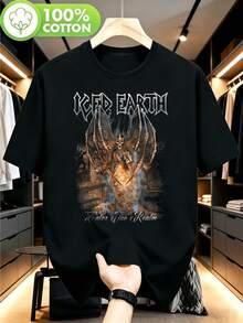 T-Shirt Featuring The Iced Earth Band Logo And Album Art - Heavy Metal Merchandise Item With An Iconic Demon And Lettering Print, Made From 100% - 黑色 - 查看 2