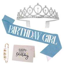 Rhinestone Birthday Party Set, Crown, Birthday Queen Sash, Women's Happy Birthday Hair Accessories, Ball Gift, Decoration, School Essential - Multicolor - View 10