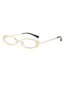 1 Pair Women's High-Quality Metal Small Oval Frame Y2K Fashion Non-Prescription Glasses - Gold - View 3