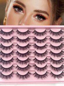 ENCHUW 14 Pairs False Eyelashes Fluffy Dramatic Volumized Eyelashes Crossed Fake Eyelashes Curling Lashes - Black - View 1