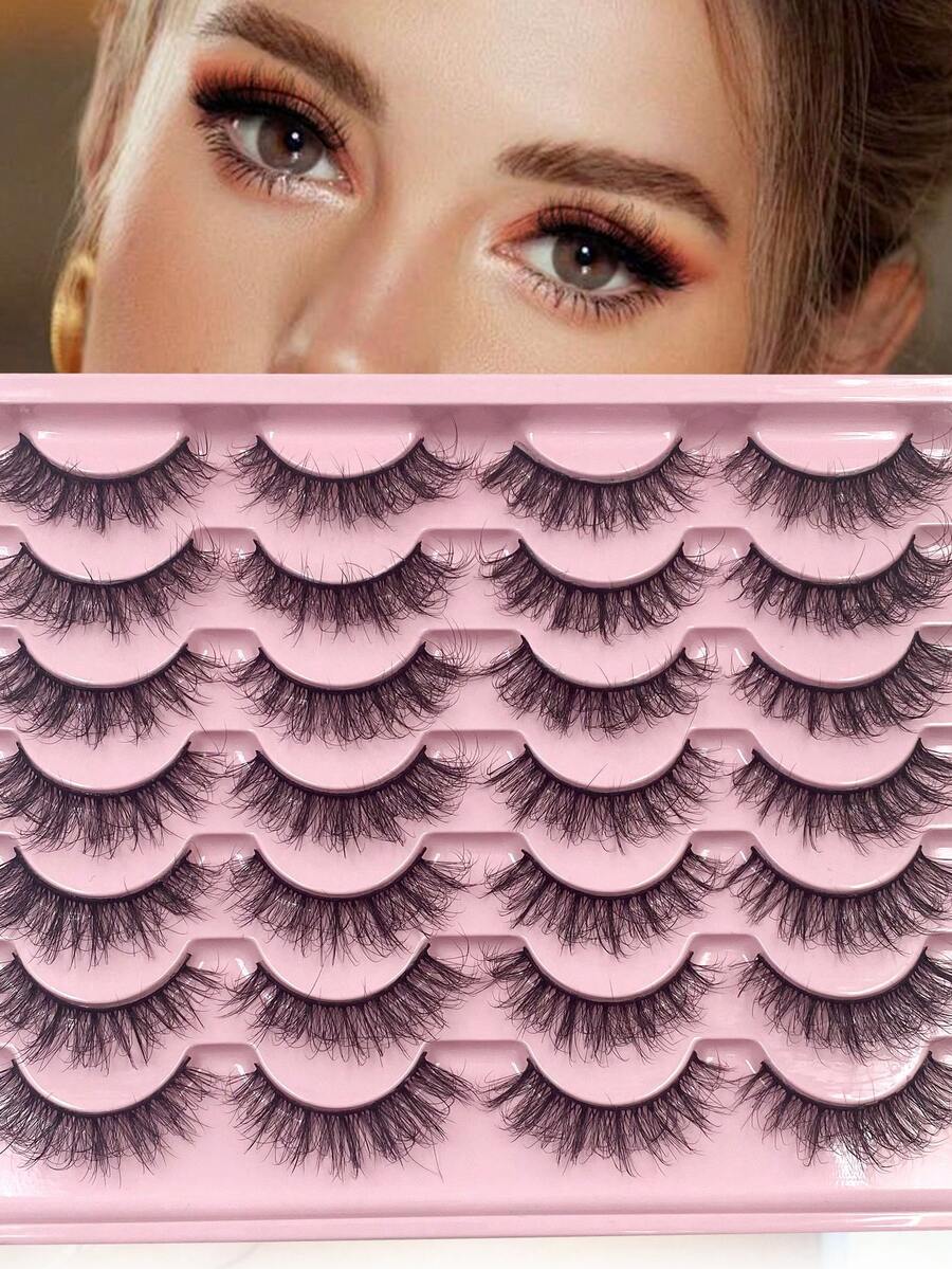 ENCHUW 14 Pairs False Eyelashes Fluffy Dramatic Volumized Eyelashes Crossed Fake Eyelashes Curling Lashes - Black - View 1