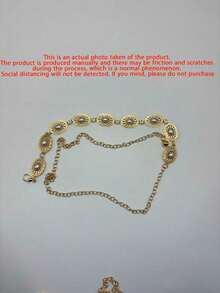1pc Bohemian Style Women's Waist Chain Decoration, Western Style Belt, Women's Belt, Gold Belt, Women's Western Accessories, Waist Belt, Y2K Summer Bohemian Style Metal Pleated Pearl Waist Chain, Sexy Navel Ring Decoration Chain, Suitable For Dresses, Shorts, Parties, Beach Vacations, Festivals And Birthday Gifts, Women's Beach Accessories, Halloween Decoration Props, Waist-Slimming - Multicolor - View 7