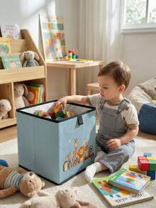 1pc Cartoon Animal Print Open Storage Box, Baby Diaper & Toy Organizer Basket, Foldable, Baby Room Storage Box, Stackable Storage Box, Drawer-Style Durable Multi-Functional, Space-Saving Design Suitable For Home, Dorm, Home Organization, Under-Bed Storage - Multicolor - View 16