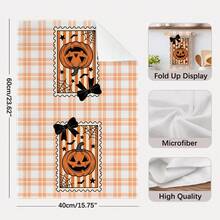 2PCS Kitchen Towels Orange & White Plaid Stamp Little Ghost Pumpkin Design Print 40*60cm Autumn Theme Rectangular Microfiber Kitchen Towels, Dish Cloths, Tablecloths, Hand Towels, Kitchen Decor, Home Decor, Housewarming Gift For Neighbors, Perfect For Kitchen & Bathroom Use, Suitable For Housewives And Family Gatherings, High Cost-Performance, Household Essential - Orange - View 4