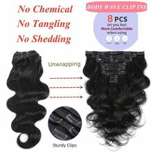 BINF Clip In Hair Extensions Real Human Hair - 8 Inch Glueless Body Wave Hair Extensions Clip Ins 110g Grade 10A Brazilian Remy Hair 8Pcs With 20Clips Bob Hair Thick And Soft Natural Black - Natural Black - View 7