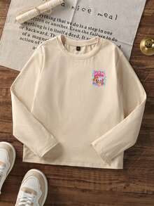 Tween Girls Long Sleeve Tee, You're A Glitter Dumpling Bamboo Steamer Back Graphic Print, Fall Winter Casual Daily Tops - Apricot - View 4