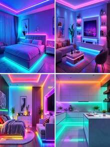 2 Modos de Control: Control Remoto de 44 Teclas y Control por APP de Smartphone, Tira de Luz LED RGB Sincronizada con Música Controlada por APP Inteligente con Control Remoto, Adecuada para Dormitorio, Habitación, Decoración del Hogar, Fiesta, Vacaciones y Otras Ocasiones, Decoración de Habitación, Decoración del Hogar, Decoración de Dormitorio, Tira de Luz LED Inteligente con Control Remoto de 44 Teclas - Multicolor - Ver 11