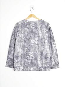 Sweatshirt Pullover Lengan Panjang Leher Bulat Motif Acak Ukuran Plus Wanita Kasual - Light Grey - View 6