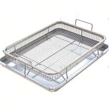 1 Set Multifunctional 2-In-1 Stainless Steel Oil Drainer & Baking Tray Set, Rectangular Oil Control Rack Cooked Food Filter Tray, Stainless Steel Material, Suitable For Home Oven Fried Chicken Wings And French Fries, Deep Frying And Grilling, Kitchen Filter, Outdoor Camping BBQ, Home Kitchen Supplies, Home Oven Baking, Air Fryer Baking Accessories, Suitable For Autumn Promotion, Halloween And Christmas Events - Multicolor - View 9