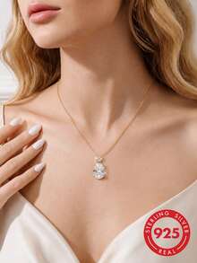925 Sterling Silver Oval Stone Pendant Necklace, Versatile Daily Wear & Holiday Jewelry Gift For Girlfriend, Wife, Mother - Multicolor - View 4