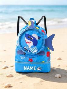 1pc Personalized Back To School Large Capacity Shark Drawstring Bag Travel Backpack With Versatile Cute Shark Print, Independent Shoe Compartment, Zipper Closure Nylon Material, Suitable For Outdoor Sports, Fitness, Swimming, Daily Commute. Birthday Gift. - Multicolor - View 6