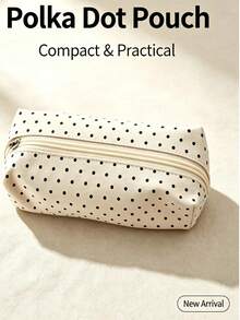 Campus Style Polka Dot Pencil Case/Stationery Storage Bag - Multi-Functional Large Capacity Design, Also Can Be Used As Creative Multi-Functional Pencil Case Or Portable Travel Makeup Bag, Suitable For Students And Adults Daily Use - Multicolor - View 1
