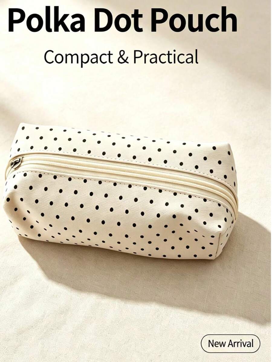 Campus Style Polka Dot Pencil Case/Stationery Storage Bag - Multi-Functional Large Capacity Design, Also Can Be Used As Creative Multi-Functional Pencil Case Or Portable Travel Makeup Bag, Suitable For Students And Adults Daily Use - Multicolor - View 1