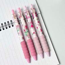 Soft Pink Vintage Rose & Butterfly Print Retractable Gel Pen Gift Set, 0.5mm Quick-Dry Smudge-Proof Black Ink, Smooth Writing Pen For Study, Journaling And Note-Taking, Romantic Back-To-School Creative Gift - Black 1pc - View 1