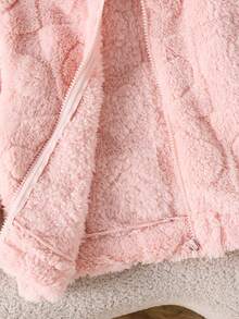 Young Girls Autumn/Winter Fashion Sweet Plush Jacket, Pink Hooded Long Sleeve Zipper Coat, Warm And Comfortable French Style Versatile Wear - Pink - View 8
