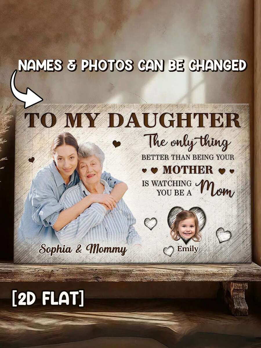 Catygift Custom Rustic To My Daughter Photo Canvas / Mother's Day Gift For New Mom Family Wall Art - As Shown - View 1