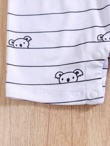 2pcs/Set Newborn Unisex Baby Koala All-Over Print Embroidered Polo Shirt Short Sleeve Romper Summer - Black - View 7