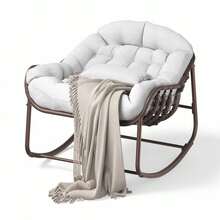 Oversized Papasan Rocking Chair for Patio – Wicker Egg Lounge Chair with Water-Resistant Cushion, Heavy-Duty Metal Frame, Comfy for Garden, Porch, Balcony, Living Room – 450lbs Capacity, - Silla mecedora con forma de huevo - Ver 2