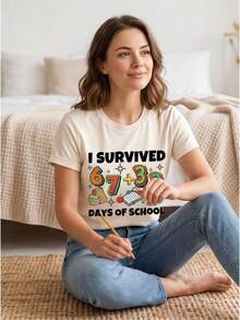 I Survived 100 Days Of School 6 7 Meme Graphic Tee, Funny Casual Top, Perfect Gift For Teachers And Students, Fast Local Delivery - White - View 2