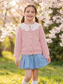 Tween Girl Colorblock Casual Versatile Daily Wear Cardigan - Pink - View 4