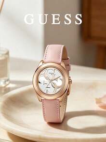 Jam Tangan Wanita GUESS Minimalis dengan Dua Jarum, Simbol Merek, Dial, Tali Warna Solid Lembut, Cocok untuk Perjalanan Sehari-hari, W0895L6 - Berwarna merah muda - View 1