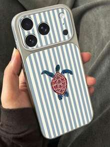 1pc Large Window Lychee Texture Striped Turtle Ocean Style Summer Fresh Color Minimalist Phone Case, White To Lychee Texture, Compatible With 13/14/15/16/17 PRO PROMAX PLUS And More Full Coverage Large Window Phone Case - Multicolor - View 2