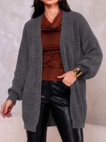 Women's Basic Knitting Mousse Puff Sleeve Cardigan - Dark Grey - View 1