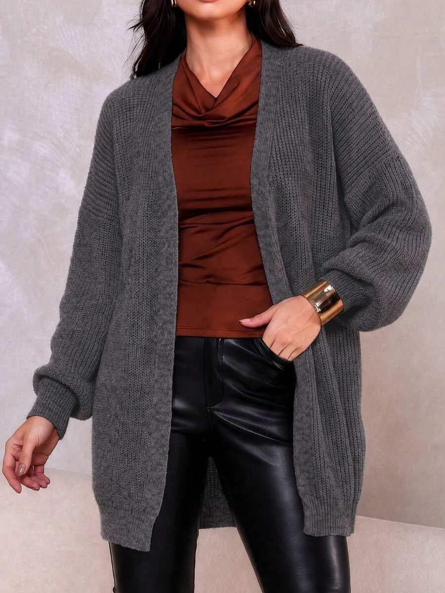 Women's Basic Knitting Mousse Puff Sleeve Cardigan - Dark Grey - View 1